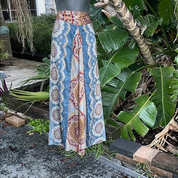 Pants - Bohemian border print wide leg wrap pants